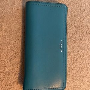 Coach teal blue zippered wallet